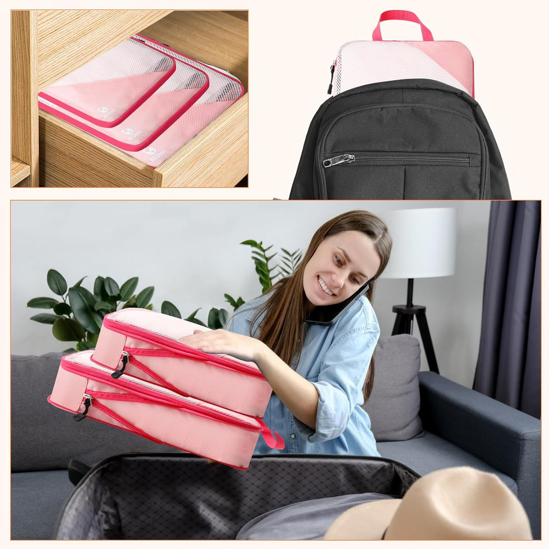 AiQInu Packing Cubes Compression, 5 Stück Packtaschen Kompression Koffer Organizer Set mit Wäschebeu