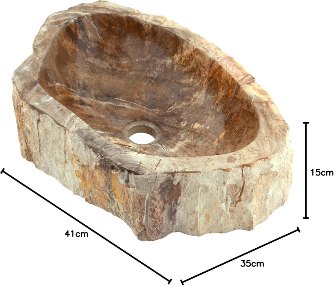DIVERO Aufsatz - Waschbecken FORESTA aus versteinertem Holz - ab 40 cm Länge Hellbraun, Hellbraun