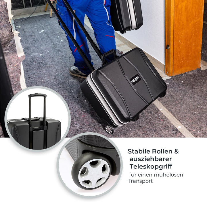 HMF 15602-02 Werkzeugtrolley leer, Werkzeugkoffer aus ABS-Kunststoff mit Rollen | 47 x 40 x 24,5 cm,