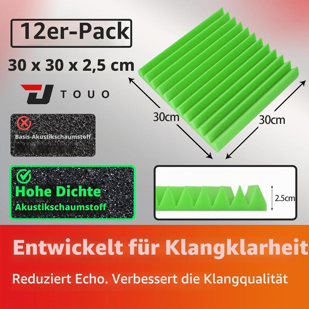 Akustikplatten, schalldichte Schaumstoffplatten für die Wand, 30,5 x 30,5 x 2,5 cm, schwer entflammb
