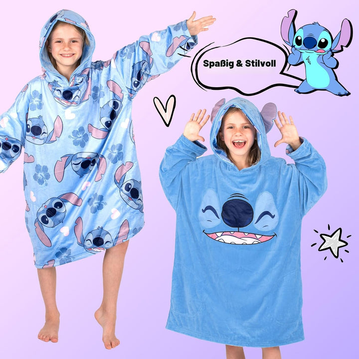 Disney Stitch Oodie – Übergrosse, wendbare Kapuzenpullover-Decke für Kinder, superweicher, doppelsei
