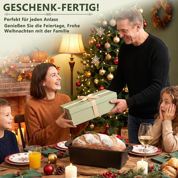 Gusseisen Topf Brot Backen 36cm, Robuste Brotbackform mit Deckel, Gusseisentopf Brotform, Idealer Br