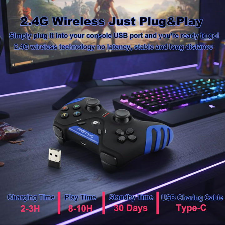 DuLingKer PC Controller Wireless, PS3 Controller PC Gamepad mit Dual Vibration, 2,4G Wireless Contro