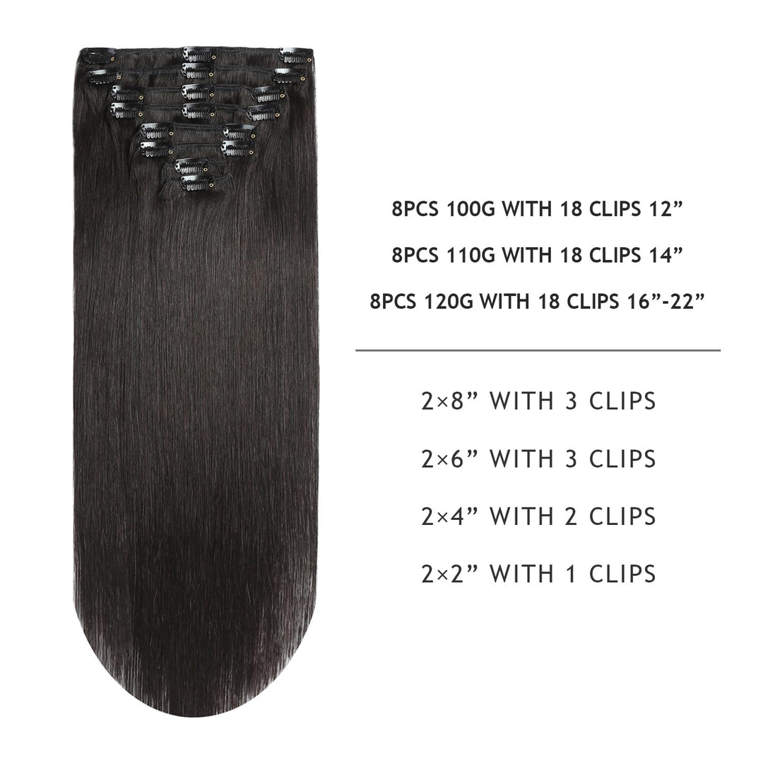 YILITE Clip in Extensions Echthaar 45cm 100% Echthaar Extensions Clip 18 Zoll 8 Stück 120g Unsichtba