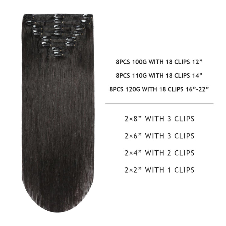 YILITE Clip in Extensions Echthaar 45cm 100% Echthaar Extensions Clip 18 Zoll 8 Stück 120g Unsichtba