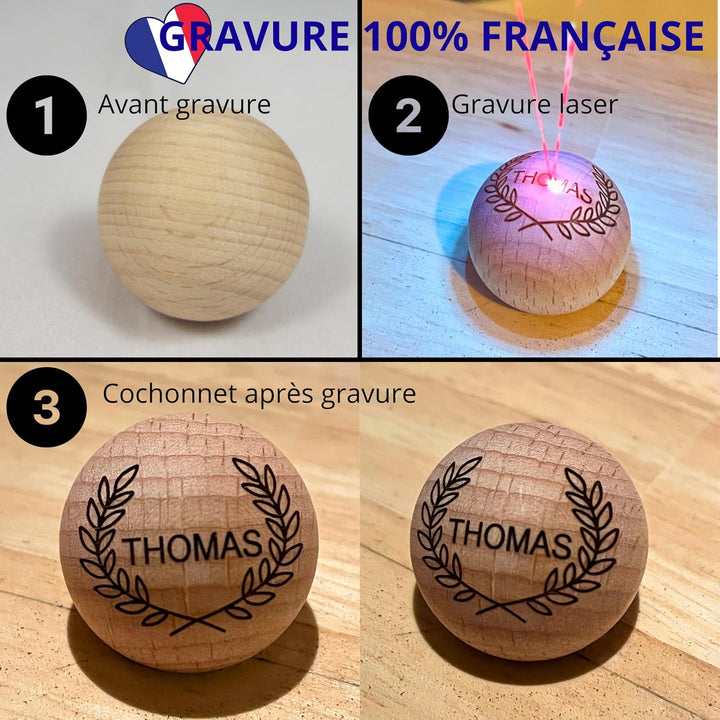La belle boule® Set mit 3 personalisierbaren Boccia-Kugeln – Tasche für Boccia + Mikrofasertuch – Bo