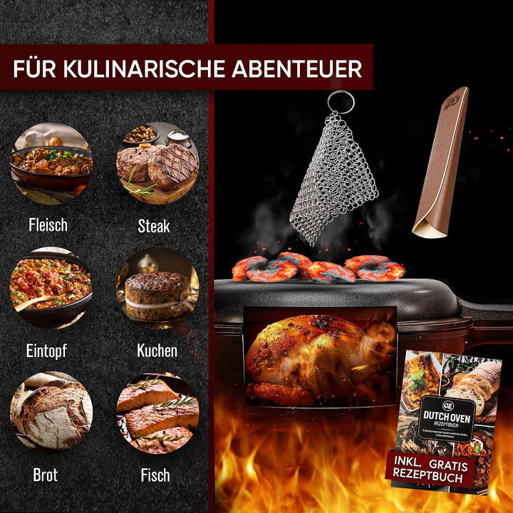 GUSSKÖNIG Dutch Oven - 2 in 1 Eingebrannter Gusseisen Topf 3L &amp; Gusspfanne 1,5L - Cast Iron Pot mit