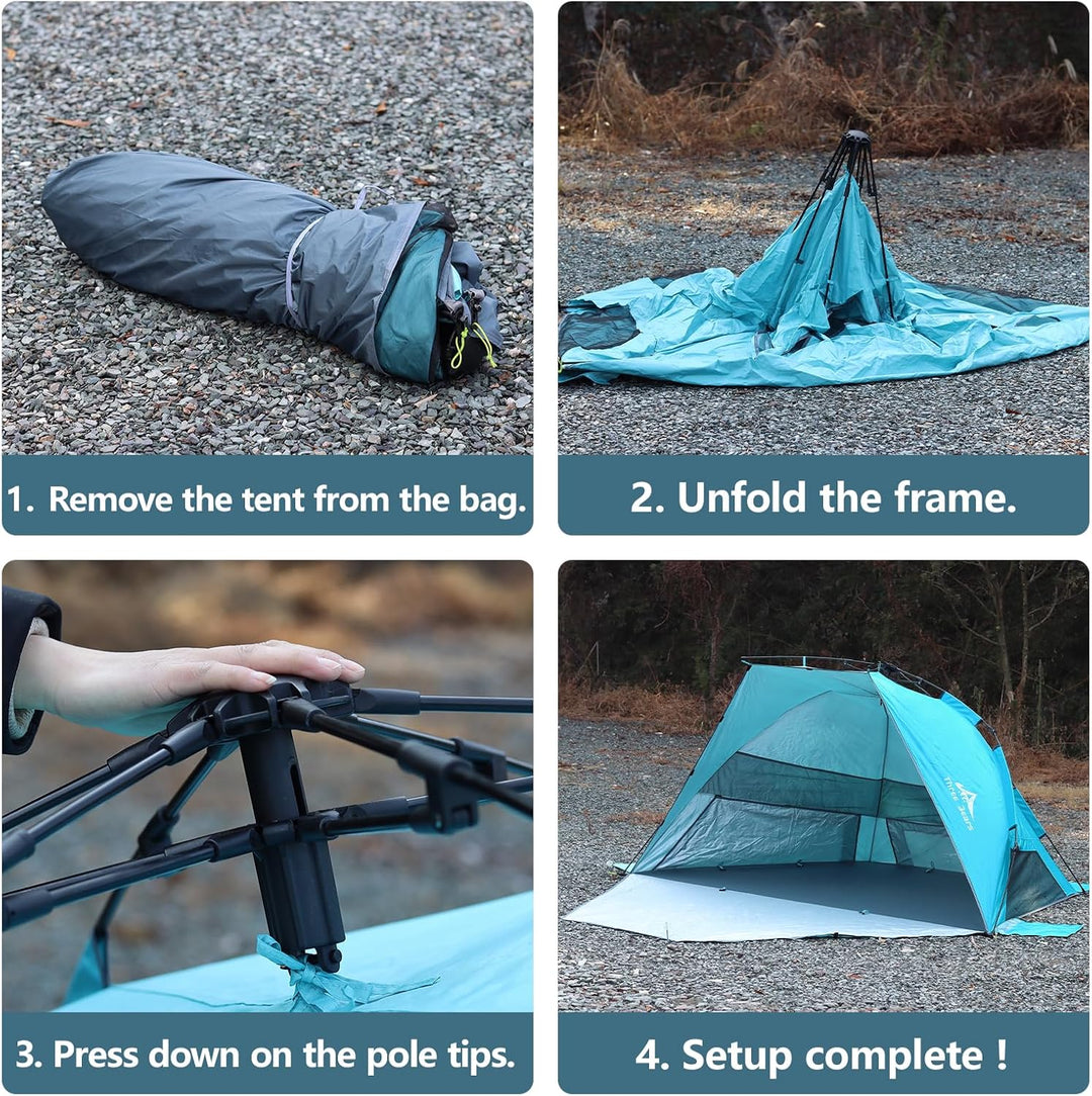Three Bears Pop-Up-Strandzelt – UV-Schutz LSF 50+, leichte und tragbare Cabana für 3–4 Personen, ein