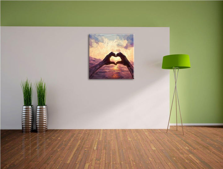 Hände zu einem Herz geformt, Format: 70x70 als Leinwandbild, tolle Bilder fertig auf Holzrahmen gesp