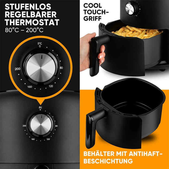 Clatronic Heissluftfritteuse mit 360° Air-Flow | Öl- und fettfreies Frittieren | Airfryer 80°C - 200