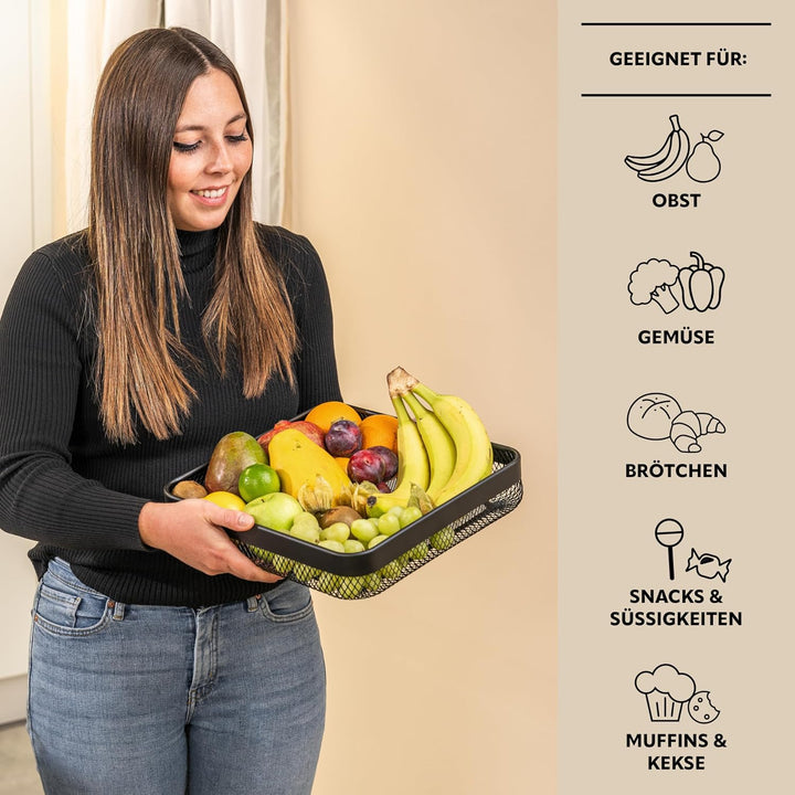 eluno Obstkorb, Brotkorb 2er Set, moderne eckige Obstschalen, Drahtkörbe in zwei Grössen, ideal geei
