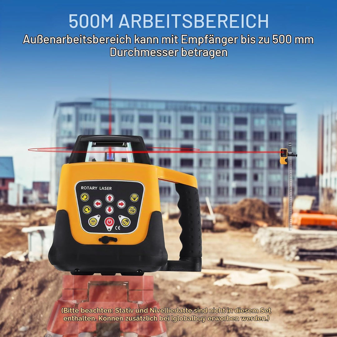 360° Rotstrahl Rotationslaser 500m IP54 Selbstnivellierend mit Empfänger Rot Rotationslaser, Rot Rot