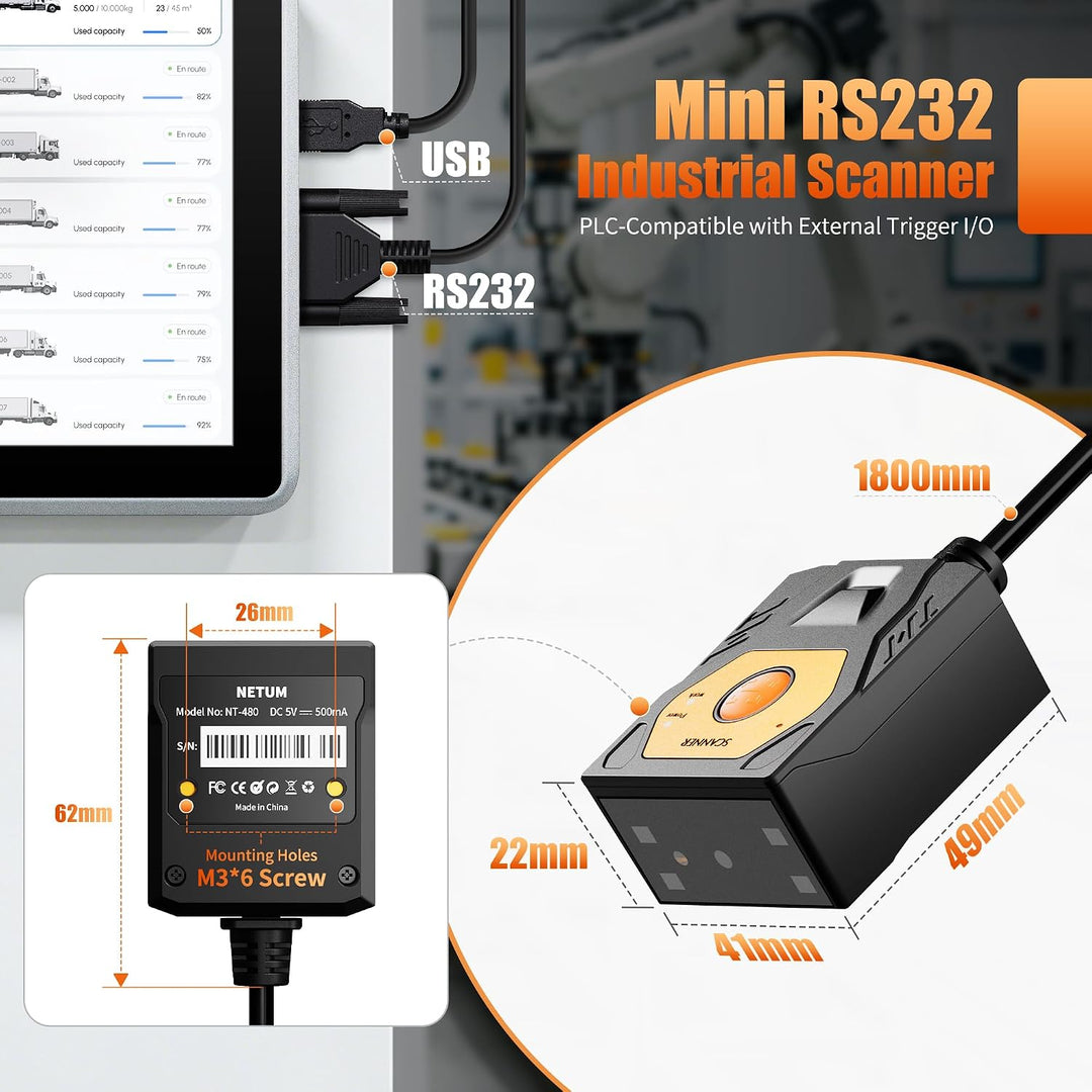 NETUM NT-480(RS232) Embedded Barcode-Leser, Festmontage 2D Scanner für QR &amp; 1D Codes, Freisprech-omn