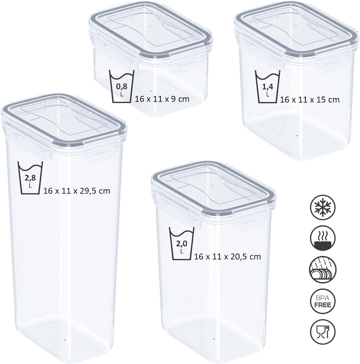 WELLGRO Vorratsdosen Set mit Etiketten, Kreidestift und Messlöffeln Frischhaltedosen mit Deckel BPA-