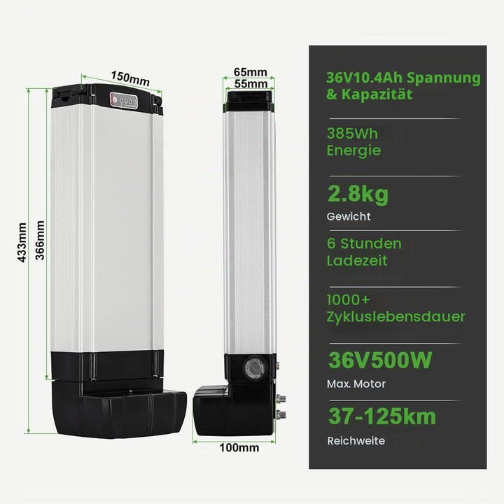 E-Bike Li-ion Batterie 36V 10,4Ah mit Ladegerät für 250W-500W Elektrofahrrad Pedelec E-GO! Wondervel