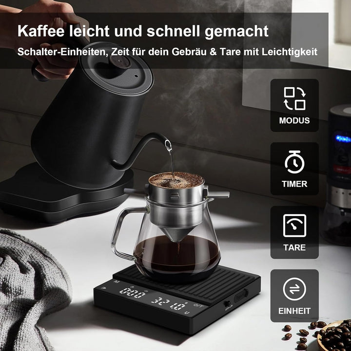 Diyife Wiederaufladbare Mini Kaffeewaage mit Timer, Tragbare Coffee Scale, Home Espresso Waage, Präz