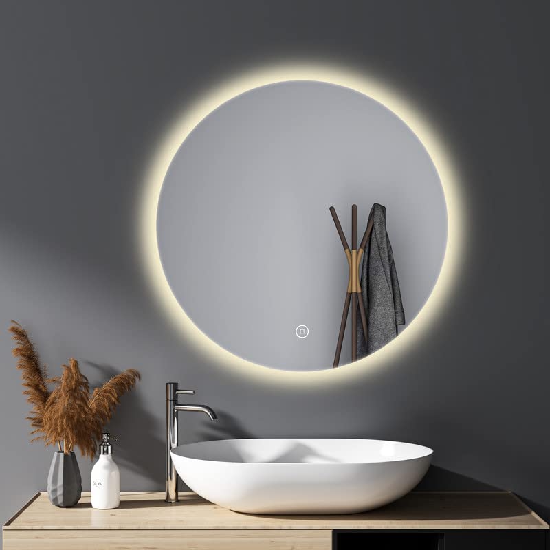 Spiegel Rund 80cm Runder 3 Lichtfarbe Wandspiegel Beleuchtung Touch Schalter LED Badspiegel Badezimm