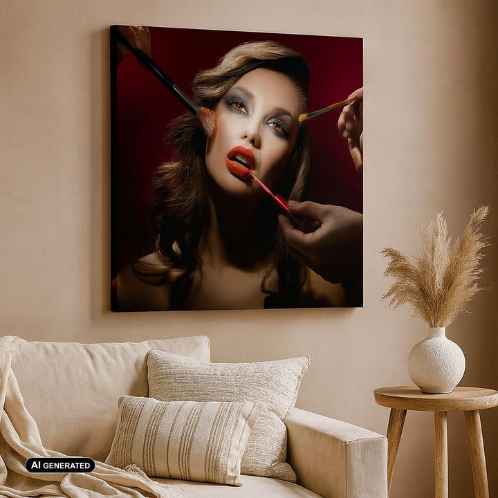 Bilder auf Leinwand Frau Make-up schön Leinwandbild mit Rahmen 60x60cm Wandbilder Dekoration Wohnzim