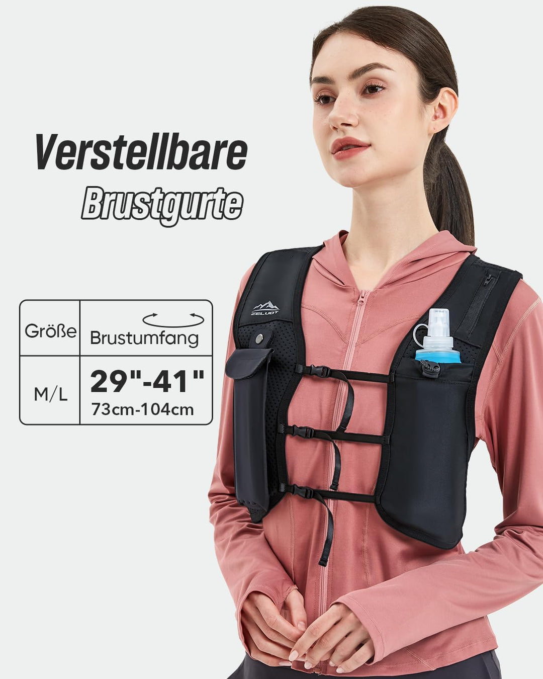 Zelvot Laufweste für Damen und Herren, Europäisches Originalpatent, Verstellbare Brustgurte, Trinkwe