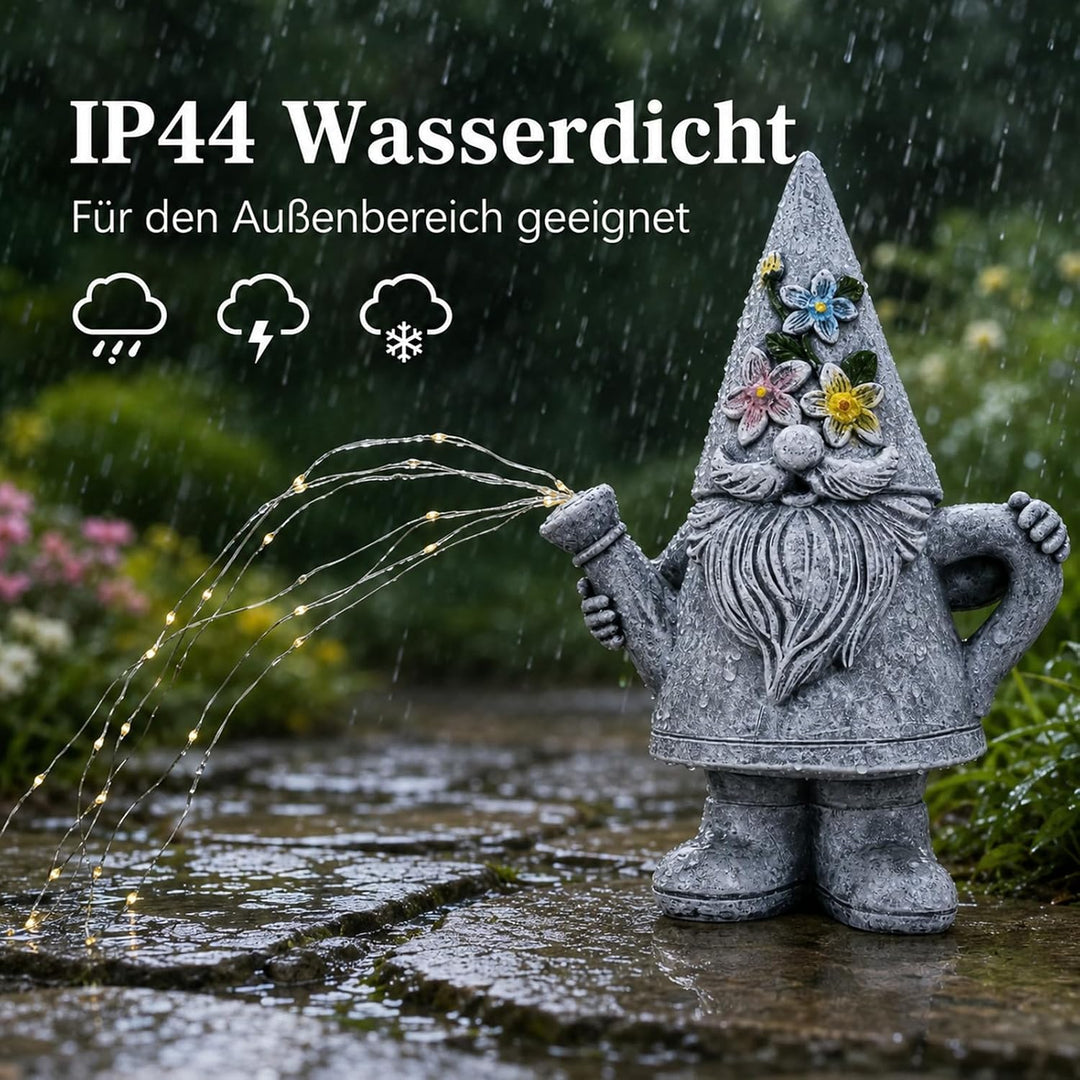Yeomoo Giesskanne-Gartenzwerge mit Solar Lichterkette für Aussen Gartendeko Gartenzwerge Figur Grau,