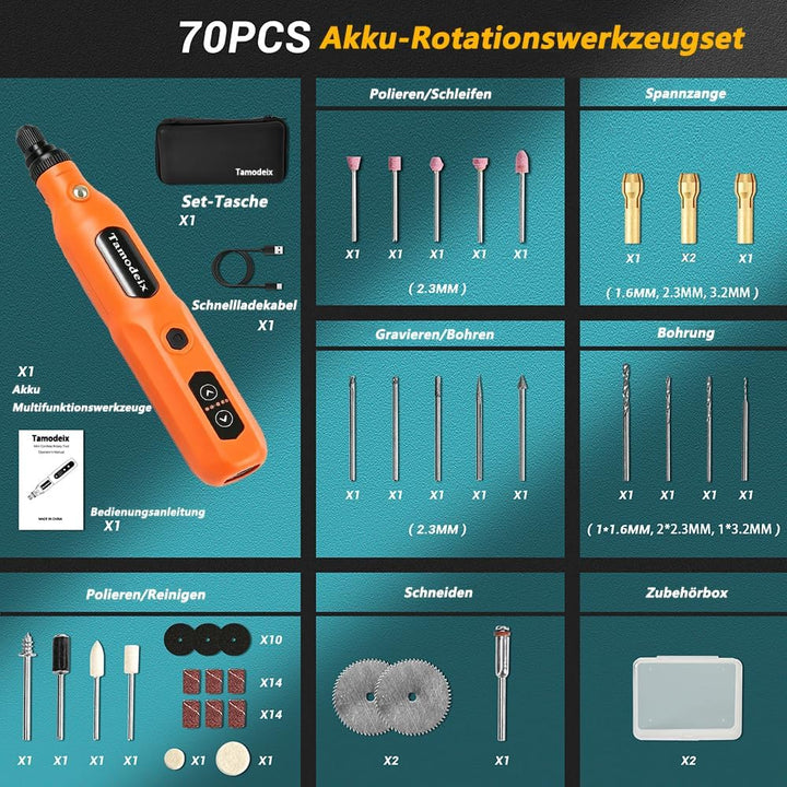 Mini Akku Rotationswerkzeug mit LED, 5 Geschwindigkeiten (5000-18000 U/min), 3,7V Multifunktionswerk