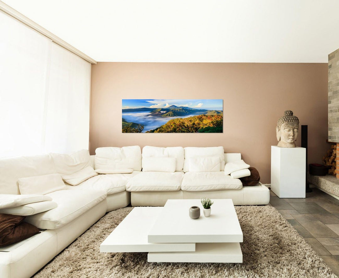 Paul Sinus Art Panoramabild auf Leinwand und Keilrahmen 150x50cm Indonesien Nationalpark Berge Wald