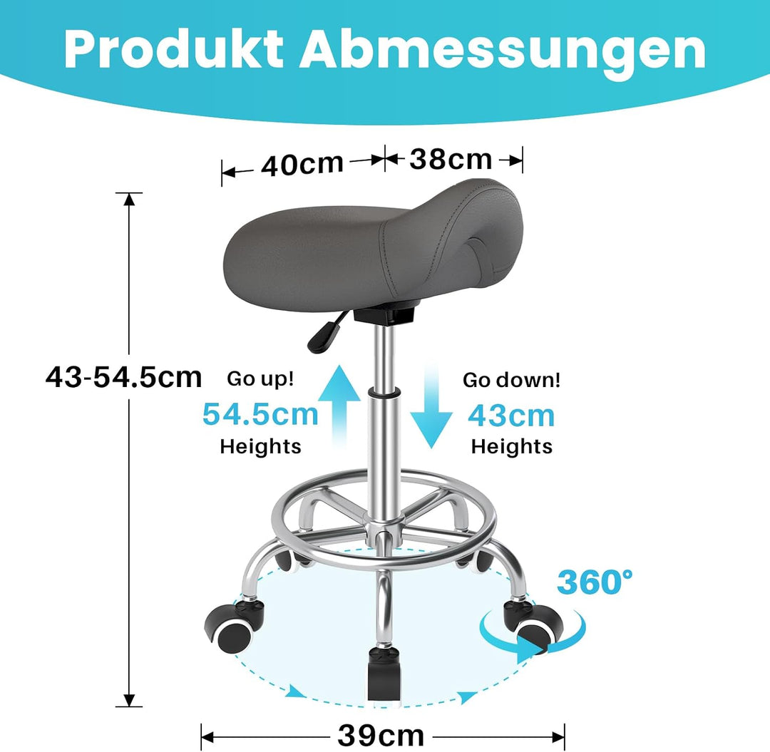 YEEZEE Bequemer Sattelhocker Ergonomisch mit Fussstütze für Büro, Grau, Grau