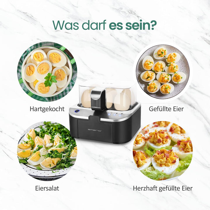 EMERIO sprechender Eierkocher SIEGER Preis/Leistung NEUHEIT kocht alle drei Garstufen [weich|mittel|