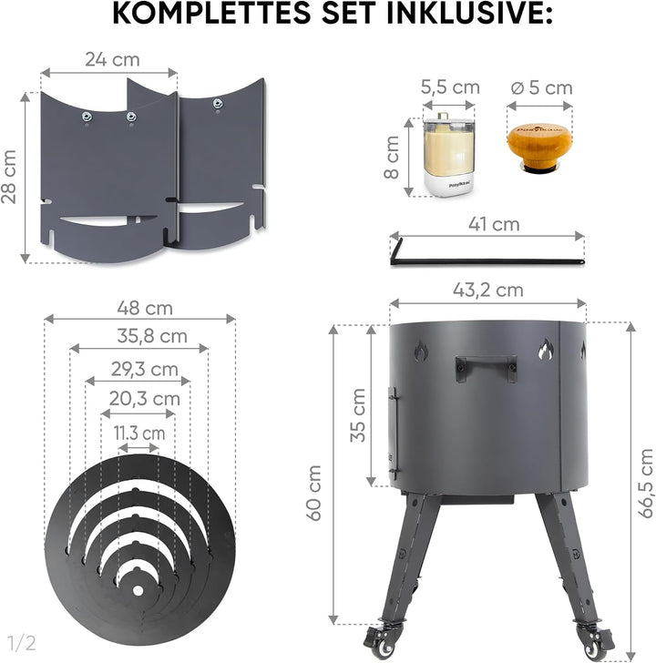 Gusseisen Kazan 16L mit Utschak Feuerofen Ø 44cm | Kasan-Set Runder Boden Deckel | Учаг Feuerschale