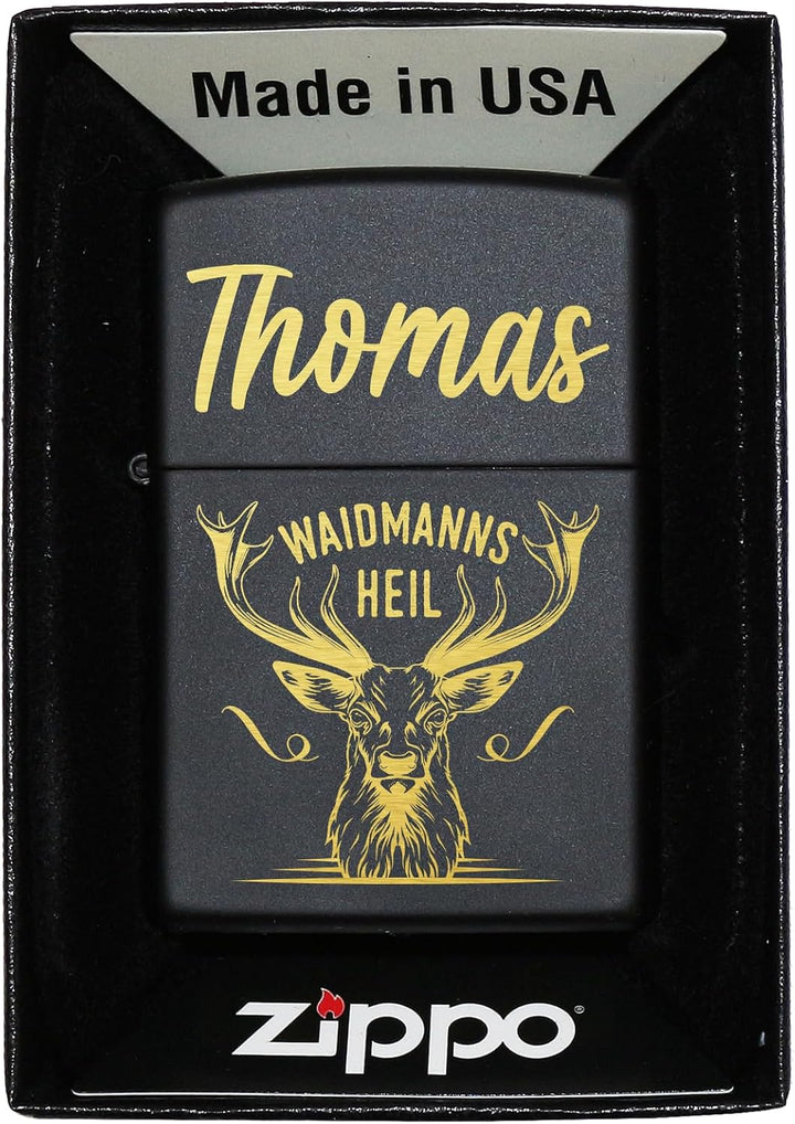 Waidmannsheil Hirsch Zippo Feuerzeug mit Gravur personalisiert | Geschenkidee Jäger Geschenke Männer