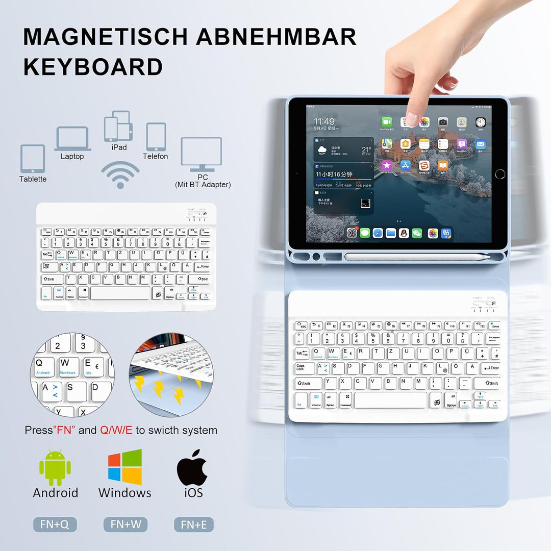 Tastatur Hülle für iPad 10.2 Zoll (9./8./7. Generation), für iPad Air 3rd / Pro 10.5, Magnetisch Abn