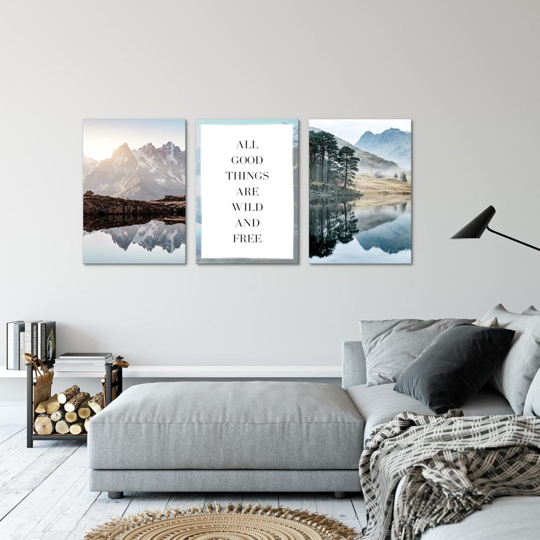 Novart Bilder Set See Berge - Kein Extra Rahmen benötigt - Wandbilder für Wohnzimmer Schlafzimmer -