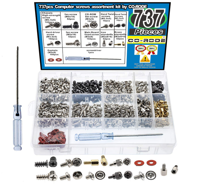 CO-RODE 737 Stück PC Computer Schrauben &amp; Standoffs Sortiment Kit für Festplatten-Computergehäuse, M