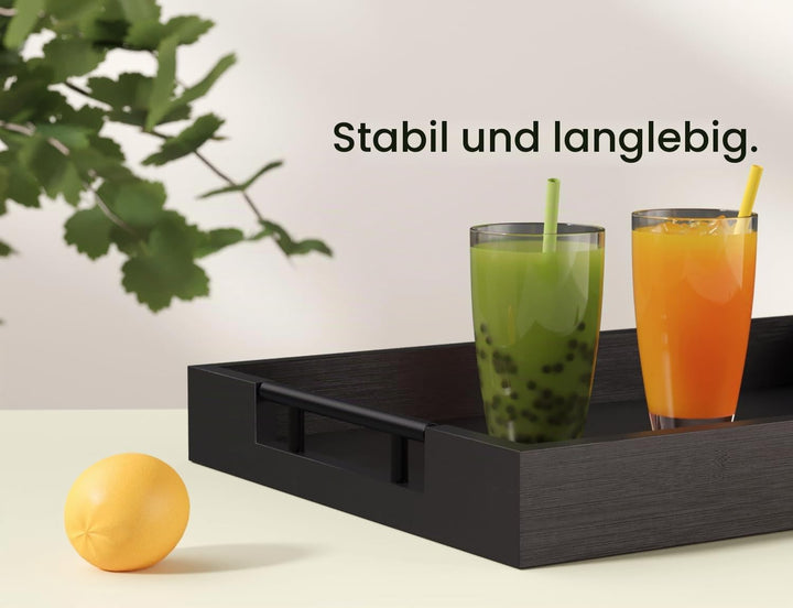 Fibogollo 2er Set Bambus Serviertablett mit Metallgriff,Rechteckig Tablett Frühstückstablett,Deko Ot
