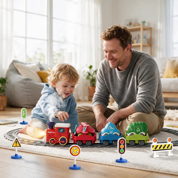 Elektrisches Eisenbahn Spielzeug für Kleinkinder mit Dampf, Licht &amp; Musik