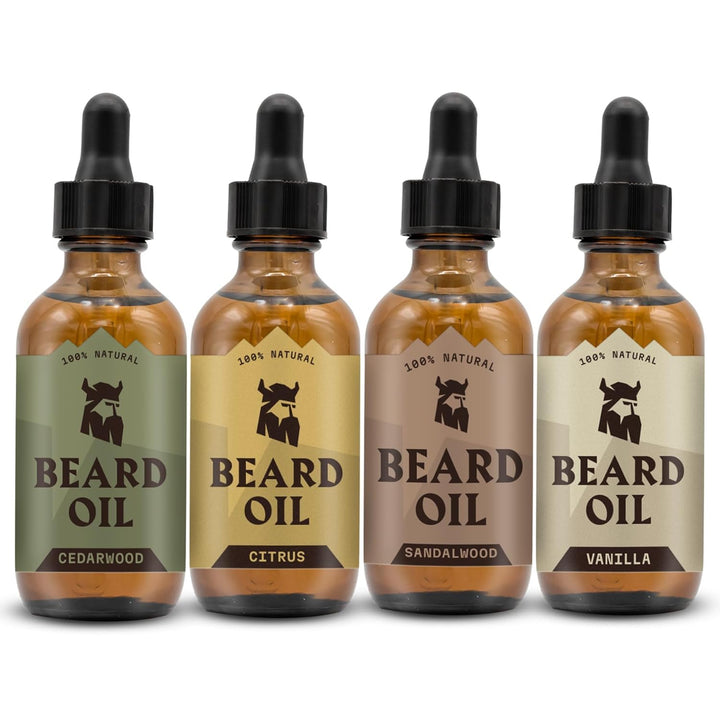 Striking Viking Bartöl 4er Pack - 4 x 19,5 ml Vanille, Sandelholz, Zedernholz, Zitrus Duft - Bartpfl