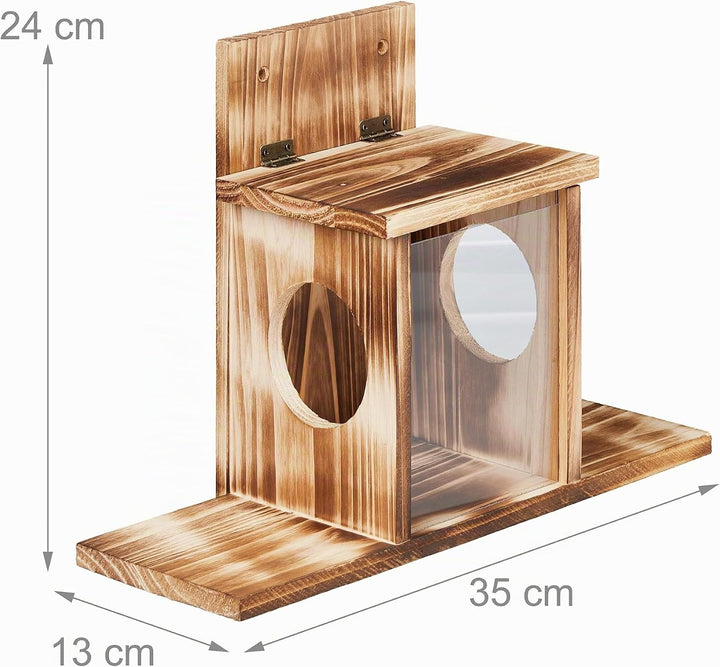 Relaxdays Eichhörnchen Futterhaus, Holz, 2 Eingänge &amp; Sitzplattformen, zum Aufhängen, Eichhörnchenfu