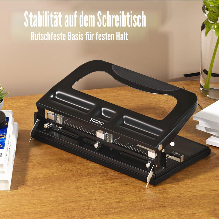 XOOL 3-fach Büro Locher für 40 Blatt, verstellbarer Locher aus Metall, Ergonomisches Design Büroloch