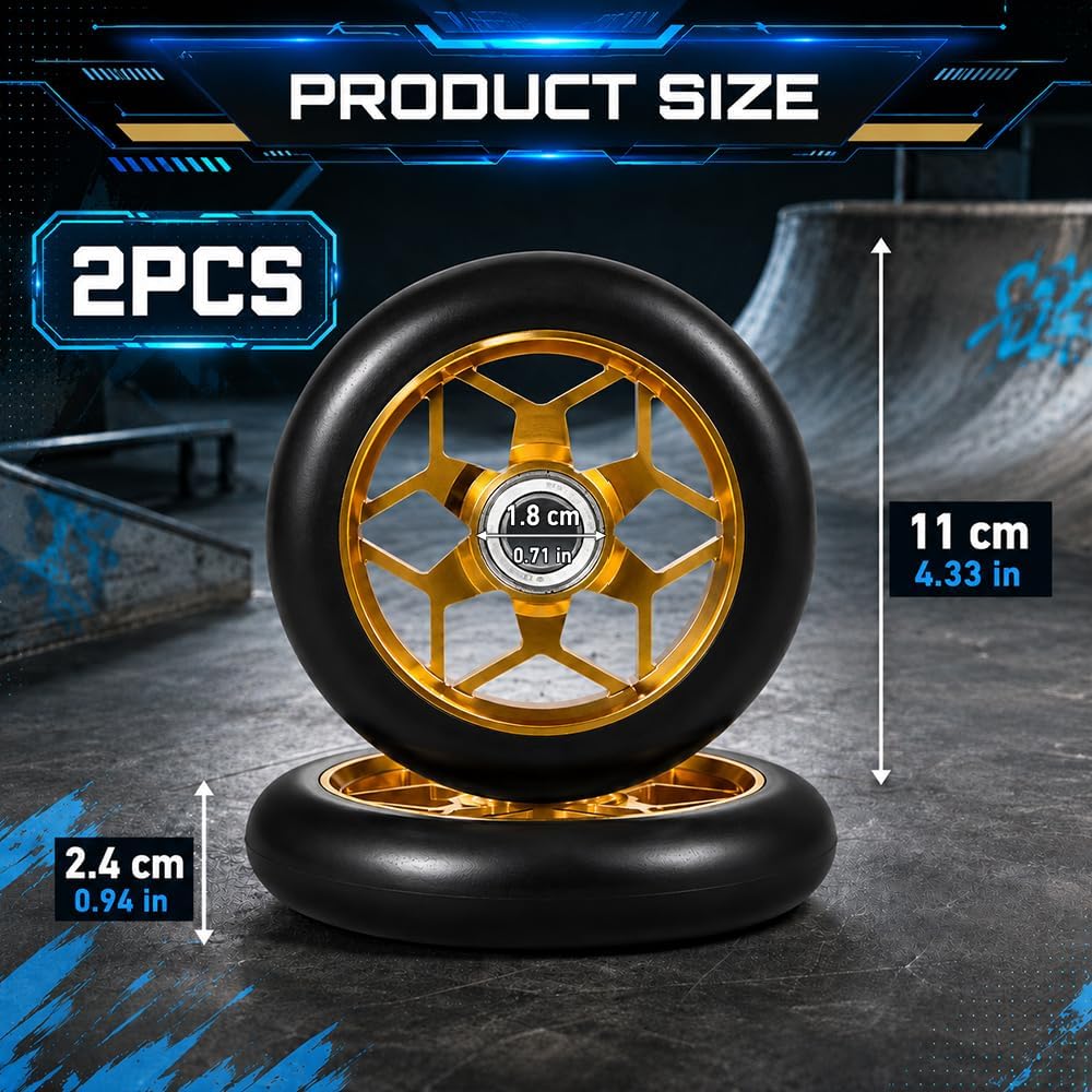 Stunt Scooter Reifen, 2 Pcs Stunt Scooter Rollen 110mm mit ABEC-9 Lager Gelb, Gelb