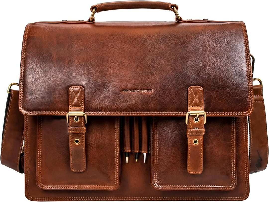 Marc Peter Amsterdam Aktentasche Leder XL Lehrertasche mit Laptopfach 15,6 Zoll grosse Ledertasche z