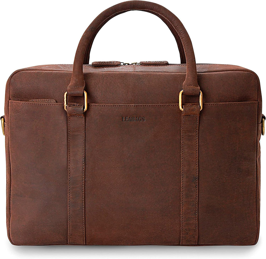 LEABAGS Leder Aktentasche Herren &amp; Damen I Echtleder Laptoptasche bis 16 Zoll I Umhängetasche mit Sc