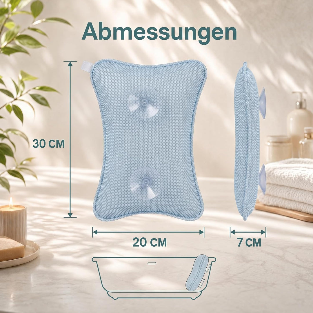 Badewannenkissen mit Saugnäpfen, Waschbares &amp; Schnelltrocknend Blau, Blau