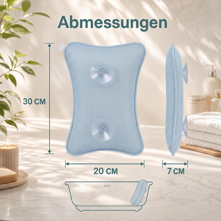 Badewannenkissen mit Saugnäpfen, Waschbares &amp; Schnelltrocknend Blau, Blau
