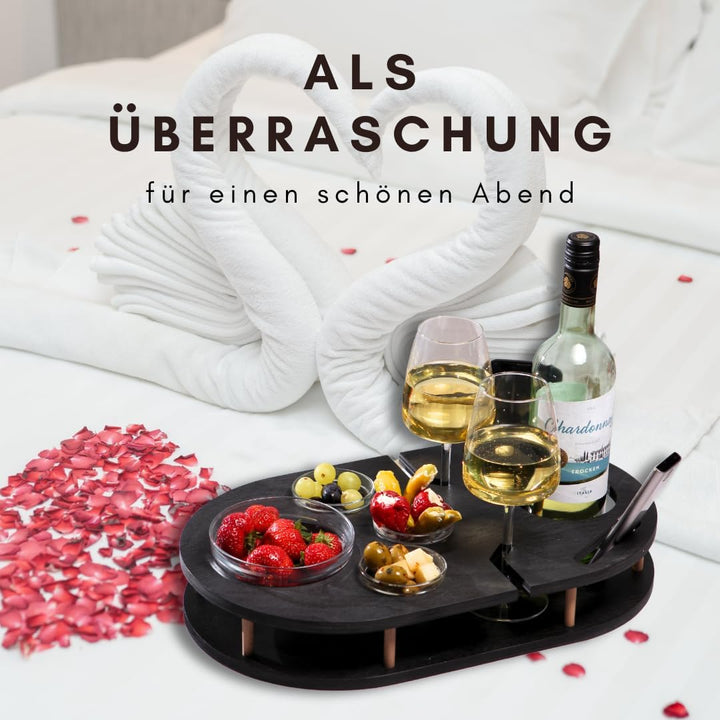 Couchbar Weinbar in schwarz mit 4 Glasschalen | PERSONALISIERBAR | Snackbox für Wein mit Getränkehal