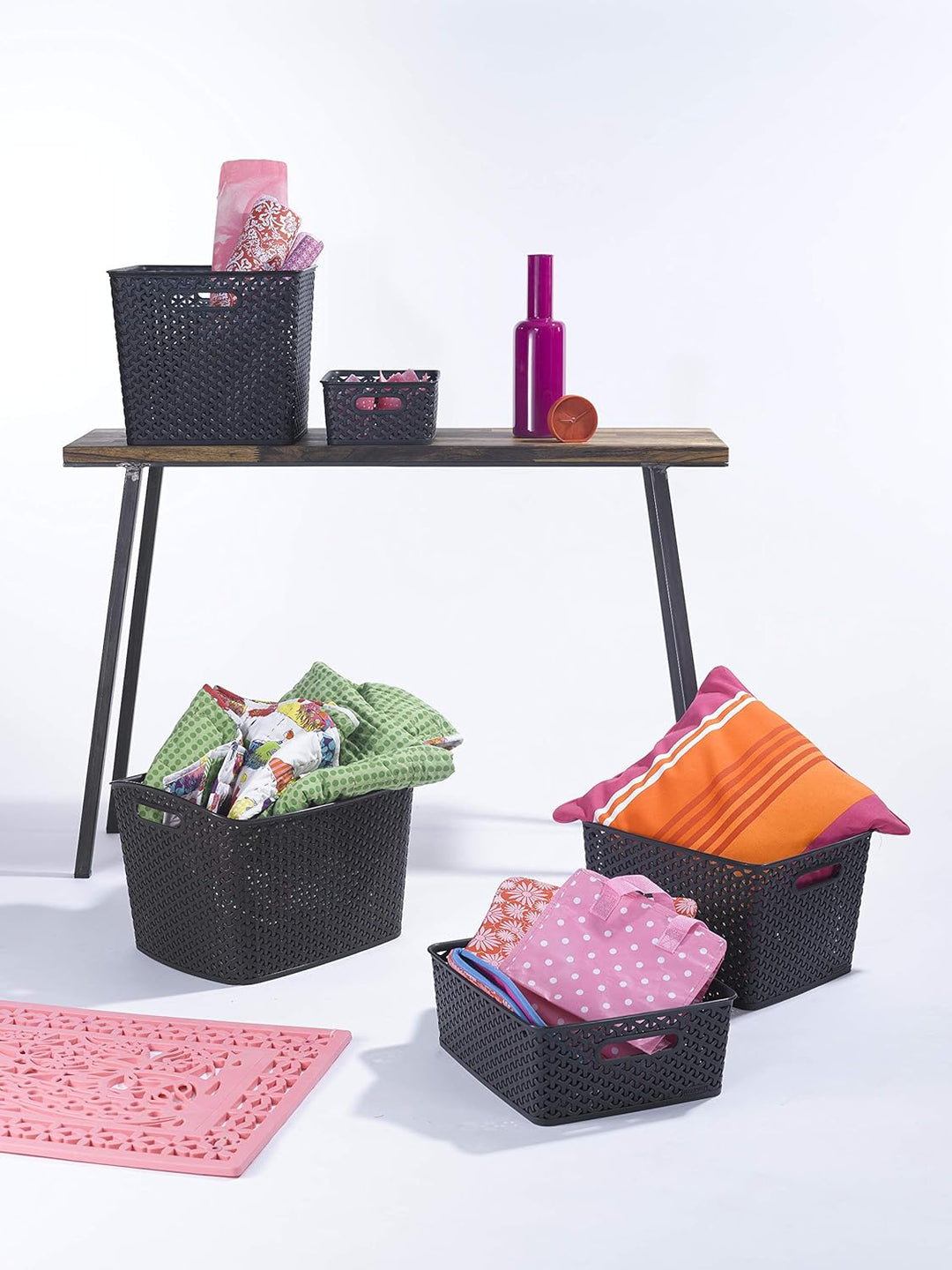 CURVER STYLE Box 3er Set S/M/L mit Deckel, anthrazit, 46,2 x 34,2 x 27,5 cm, Anthrazit