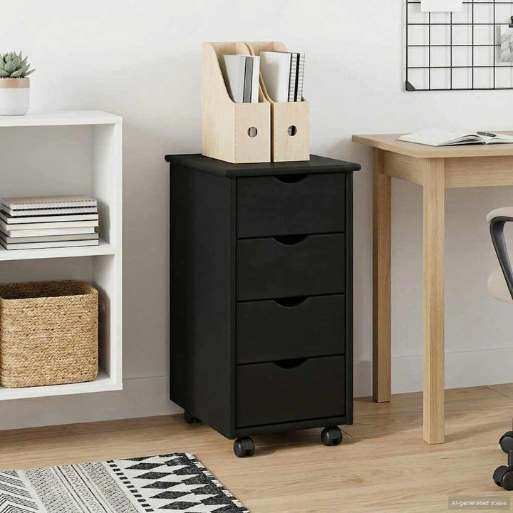 vidaXL Rollschrank 34 x 39 x 65,5 cm Massivholz Kiefer Schwarz, Schwarz