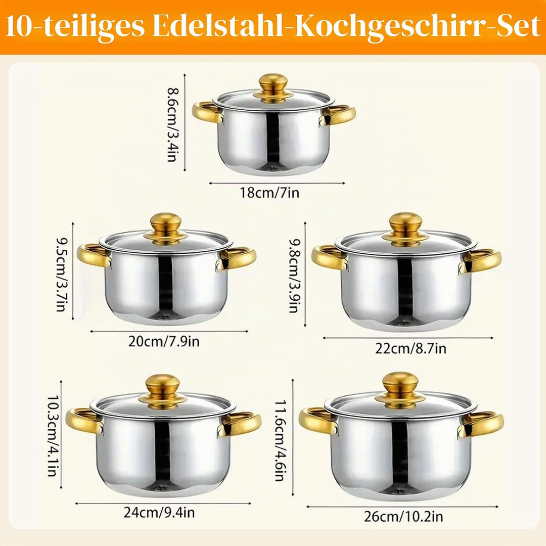 Topfset Induktion 5-teilig,Kochtopf Set mit Glasdeckel Stay-Cool-Griffe Messmarkierungen Ausgiessran