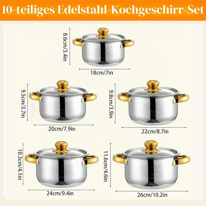 Topfset Induktion 5-teilig,Kochtopf Set mit Glasdeckel Stay-Cool-Griffe Messmarkierungen Ausgiessran