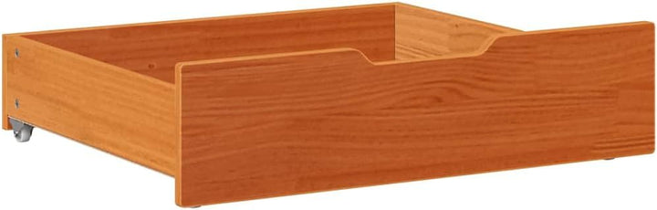 Bettschubladen 2er Set aus massivem Kiefernholz, Unterbettkommode auf Rollen, 75x55x17 cm, Wachsbrau