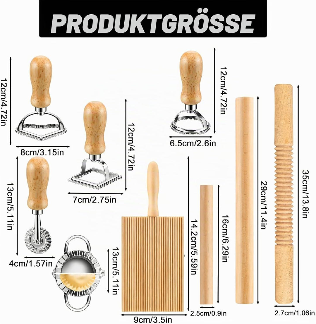 9 Stück NudelherstellungsSet:Effizientes Nudelherstellungs Set mit Nudelhölzern,GnocchiBrett,Teigsch